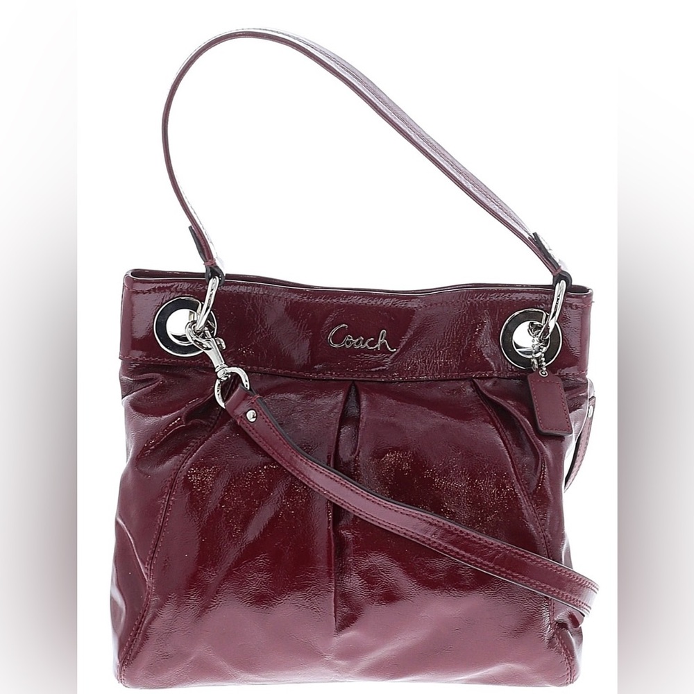Coach Factory Glossy Patent Leather Handbag - Rich Cherry Red / Burgundy